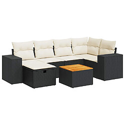 vidaXL Salon de jardin 7 pcs avec coussins noir résine tressée