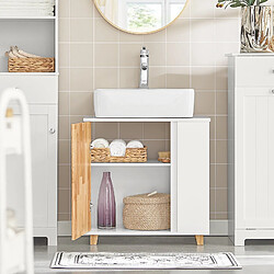 SoBuy BZR75-W Meuble sous Lavabo, Meuble sous Vasque, Armoire Salle de Bain avec Porte et 2 Compartiments Latéral