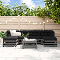 vidaXL Salon de jardin 7 pcs avec coussins gris bois massif