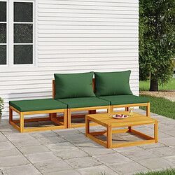 Maison Chic Salon de jardin 4 pcs + coussins - Mobilier/Meubles de jardin - Table et chaises d'extérieur vert bois massif -MN69838