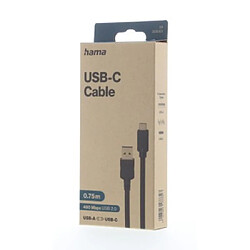 HAMA Câble USB-C, mâle USB-A - mâle USB-C, USB 2.0, 480 Mbit/s, 0,75 m