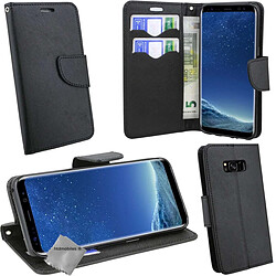 Htdmobiles Housse etui portefeuille pour Samsung G955F Galaxy S8 Plus + film ecran - NOIR / NOIR