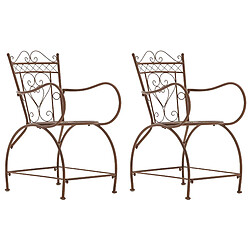 Decoshop26 Lot de 2 chaises de jardin avec accoudoirs balcon terrasse design rustique en métal marron vieilli 10_0002867