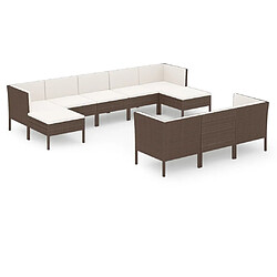 Maison Chic Salon de jardin 10 pcs + coussins - Mobilier/Meubles de jardin - Table et chaises d'extérieur Résine tressée Marron -MN42675