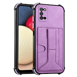 Coque en TPU + PU antichoc avec béquille et porte-cartes violet pour votre Samsung Galaxy A02s (166.5x75.9x9.2mm)/Galaxy A03s (166.5 x 75.98 x 9.14mm)