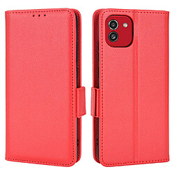 Etui en PU texture litchi, fermoir aimanté, antichoc avec support rouge pour votre Samsung Galaxy A03 (164.2 x 75.9 x 9.1mm)