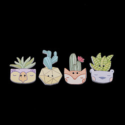 Acheter 50pcs dessin animé cactus 2 trous boutons en bois boutons de couture décoratifs mélangés