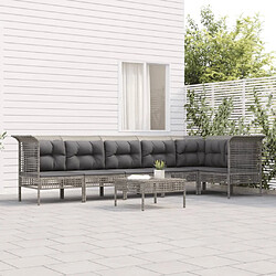 vidaXL Salon de jardin 7 pcs avec coussins Gris Résine tressée