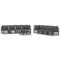 vidaXL Salon de jardin avec coussins 9 pcs anthracite acier