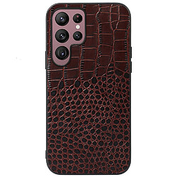 Coque en TPU + cuir véritable texture crocodile, anti-rayures café pour votre Samsung Galaxy S22 Ultra 5G