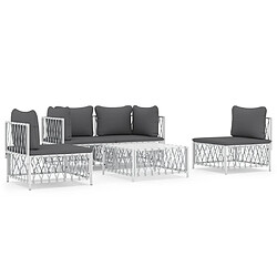 vidaXL Salon de jardin avec coussins 5 pcs blanc acier