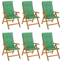 Maison Chic Lot de 6 Chaises de jardin inclinables,Fauteuil d'extérieur et coussins bois teck -MN38451