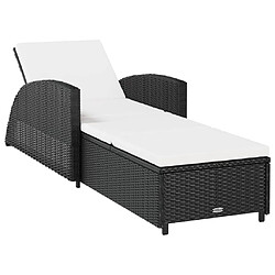 Maison Chic Chaise longue avec coussin | Bain de soleil Relax | Transat blanc crème Résine tressée Noir -GKD37374