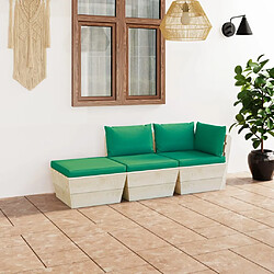 vidaXL Salon de jardin palette 3 pcs avec coussins bois d'épicéa