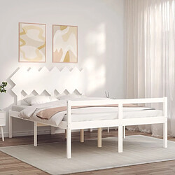 Avis Maison Chic Lit adulte - Cadre Structure de lit avec tête de lit Contemporain blanc King bois massif -MN38934