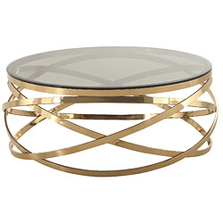 Vivenla Table basse design rond avec piètement en acier inoxydable poli doré et plateau en verre trempé transparent L. 100 x H. 43 cm collection ENRICO