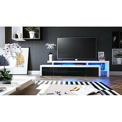 Acheter Mpc Meuble TV Blanc Et Noir Laqué + LED (lxhxp) : 227 X 52 X 43