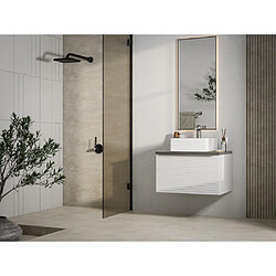 Vente-Unique Meuble de salle de bain suspendu strié blanc avec simple vasque à poser - 60 cm - LATOMA