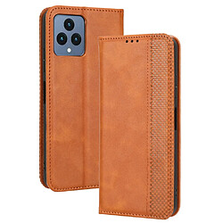 Etui en PU texture rétro, absorption magnétique avec support pour votre T-Mobile REVVL 6 5G - marron