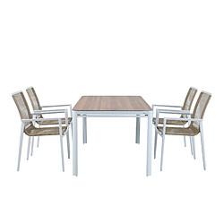 AXI Zora Salon de Jardin avec Table et 4 chaises en BLANC / marron | Table et Chaises de Jardin/Table de Jardin, Aspect bois en Aluminium / PSPC | Table à manger d'extérieur / jardin