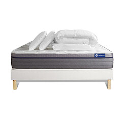 ACTISOM Pack prêt à dormir matelas Ressorts ensachés+Mémoire de forme ACTIFLEX ZEN 180x200 + sommier KIT blanc + 2 oreillers +couette