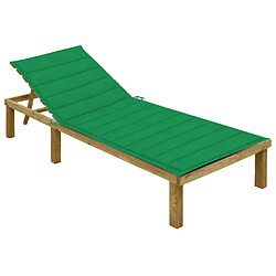 Helloshop26 Transat chaise longue bain de soleil lit de jardin terrasse meuble d'extérieur avec coussin vert bois de pin imprégné 02_0012538