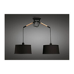 Luminaire Center Suspension Nordica avec Abat jour noir 2 Ampoules E27, noir mat/hêtre avec Abat jour noirs