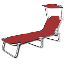 Maison Chic Chaise longue, Transat pliable avec auvent acier et tissu rouge