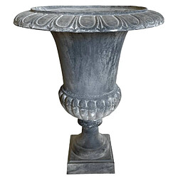 L'Héritier Du Temps Grand Vase Vasque Jardiniere en Fonte Grise Style Medicis Pot de Fleur 47,5x47,5x62cm