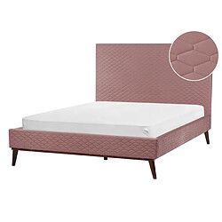 Beliani Lit double en velours rose 140 x 200 cm BAYONNE