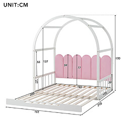 Avis ComfortXL Lit extensible avec toit voûté, 140x100cm à 140x200cm, cadre en bois de pin, blanc et rose