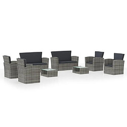 vidaXL Salon de jardin 8 pcs avec coussins résine tressée gris