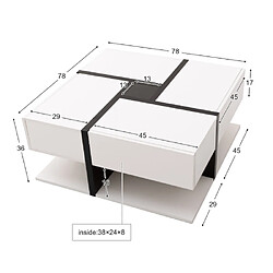 Avis ComfortXL Table Basse Laquée avec 4 Tiroirs 78x78x36cm