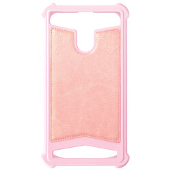 Avizar Coque Smartphone 5'' à 5.3'' Silicone Gel Coins Renforcés Dos Effet Cuir Rose