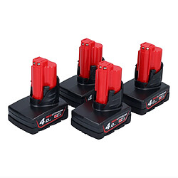 Milwaukee Set de 4 batteries à insertion M12 B4 4,0 Ah/4000 mAh 12V Li-Ion (4x 4932430065)