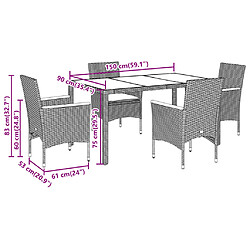 vidaXL Ensemble à manger de jardin et coussins 5 pcs noir rotin verre pas cher