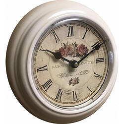 L'Héritier Du Temps Horloge Murale en Métal Blanc avec Vitre en Plexiglass Pendule Ronde Maison de Florette 4x21x21cm