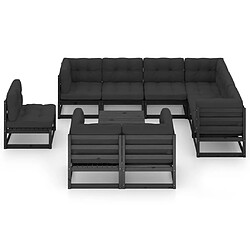 Maison Chic Salon de jardin 10 pcs + coussins - Mobilier/Meubles de jardin - Table et chaises d'extérieur Noir Bois de pin massif -MN26931