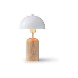 Avis Vente-Unique Lampe à poser champignon en bois et métal - D. 20 x H. 35,5 cm - Naturel et blanc - TANTA