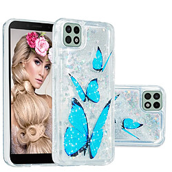 Coque en TPU anti-rayures, motif sables mouvants à paillettes papillon bleu pour votre Samsung Galaxy A22 5G (EU Version)