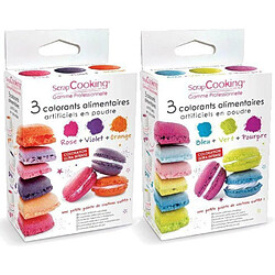 Scrapcooking 6 colorants alimentaires en poudre - orange violet rose bleu vert pourpre