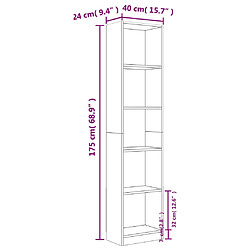 vidaXL Bibliothèque 5 niveaux Chêne fumé 40x24x175cm Bois d'ingénierie pas cher