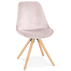 Alterego Chaise vintage 'RICKY' en velours rose et pieds en bois naturel