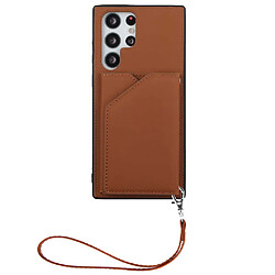 Coque en TPU + PU avec béquille et porte-carte marron pour votre Samsung Galaxy S22 Ultra 5G