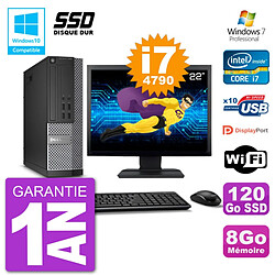 PC Dell 7020 SFF Ecran 22" Intel i7-4790 RAM 8Go SSD 120Go Graveur DVD Wifi W7 - Occasion