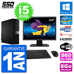 PC Dell 7040 SFF Ecran 22" Intel i5-6500 RAM 8Go SSD 960Go HDMI Windows 10 Wifi - Occasion