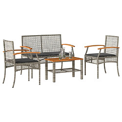 Maison Chic Ensemble de 4 Tables et chaises d'extérieur avec coussins,Salon de jardin Gris Résine tressée -GKD558908