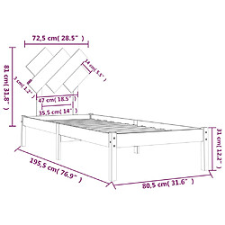 vidaXL Cadre de lit sans matelas noir 75x190 cm bois massif pas cher