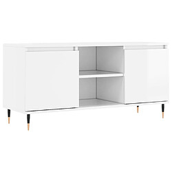 Maison Chic Meuble TV scandinave - Banc TV pour salon blanc brillant 104x35x50 cm bois d'ingénierie -MN83438