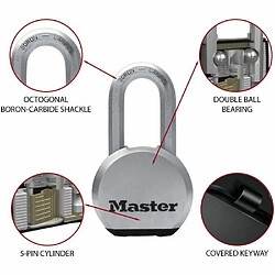 Avis MASTER LOCK Cadenas Haute Sécurité - A Clé - Acier Inoxydable - Anse Longue - Extérieur - M830EURDLH